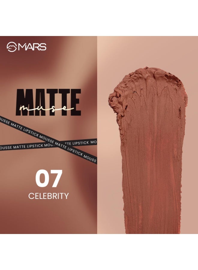 MARS Matte Muse Mousse Lipstick (3ml) (07-CELEBRITY) with Doe-Foot Applicator | Highly Pigmented | Smooth Texture | Hydrating Formula | Blurry Lips Effect - Image 4